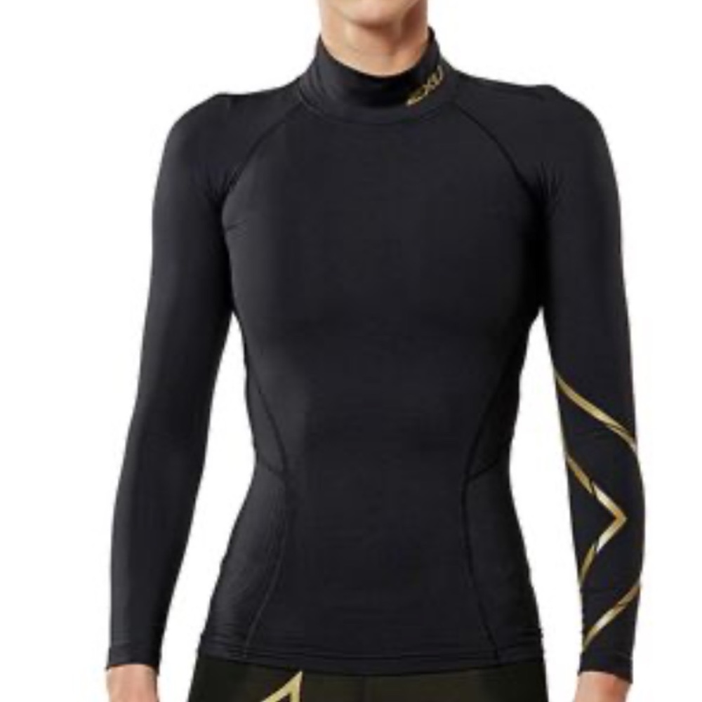2XU Black Long Sleeve Compression Top with Gold Detailing